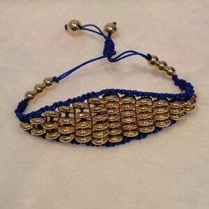 HANDMADE.  Blue and Gold "Royalty" Adjustable Bracelet
